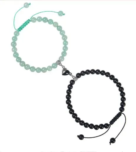 Heart-Shaped Magnet Suction Black Frosted Stone Bracelet