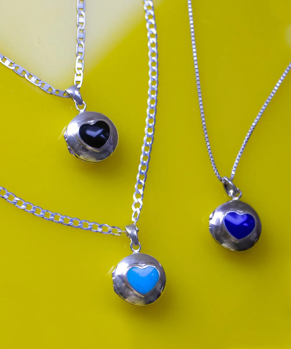 Heirloom Silver Turquoise Heart Locket Necklace