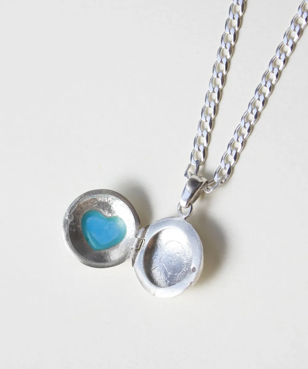 Heirloom Silver Turquoise Heart Locket Necklace