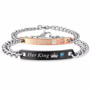 'His Crowned Queen and Her Crowned King' Stainless Couples Bracelet