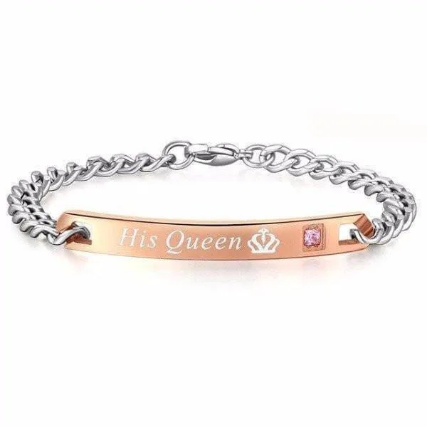 'His Crowned Queen and Her Crowned King' Stainless Couples Bracelet