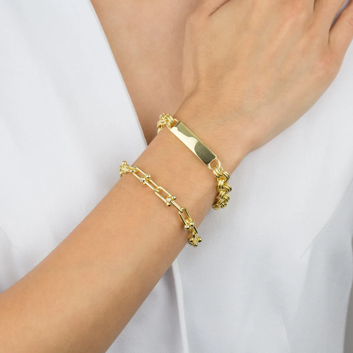 Hollow Rolo Bar Chain Bracelet
