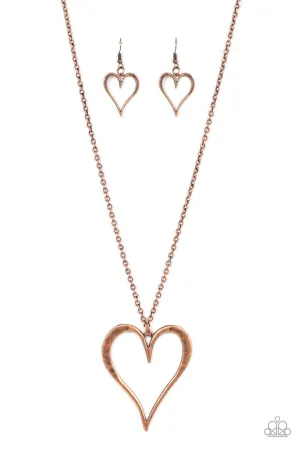 Hopelessly in Love - Copper - Oversized Hammered Heart Pendant Paparazzi Long Necklace