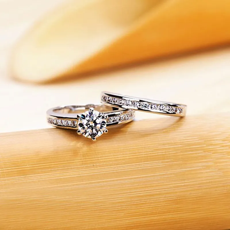 Huitan New Classic Six Claws Cubic Zirconia Set Rings for Women Luxury Wedding Accessories Good Quality Timeless Style Jewelry
