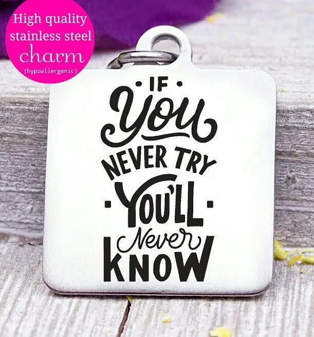 If you never try you'll never know, try, take a risk, humor, love charm, Steel charm 20mm very high quality..Perfect for DIY projects