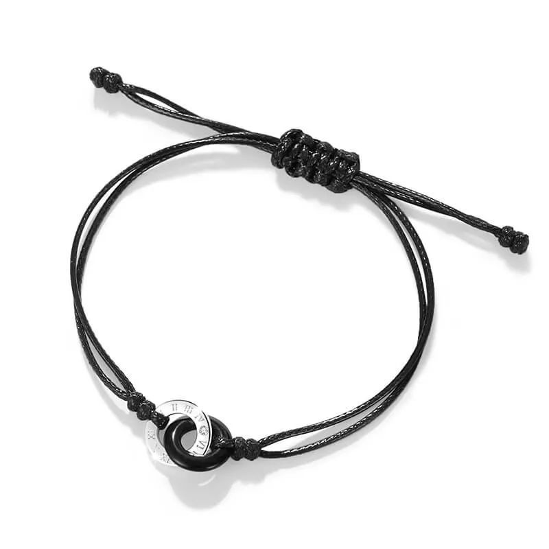 Interlocking Circle Obsidian Chalcedony Couple Bracelets