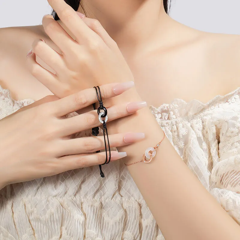 Interlocking Circle Obsidian Chalcedony Couple Bracelets