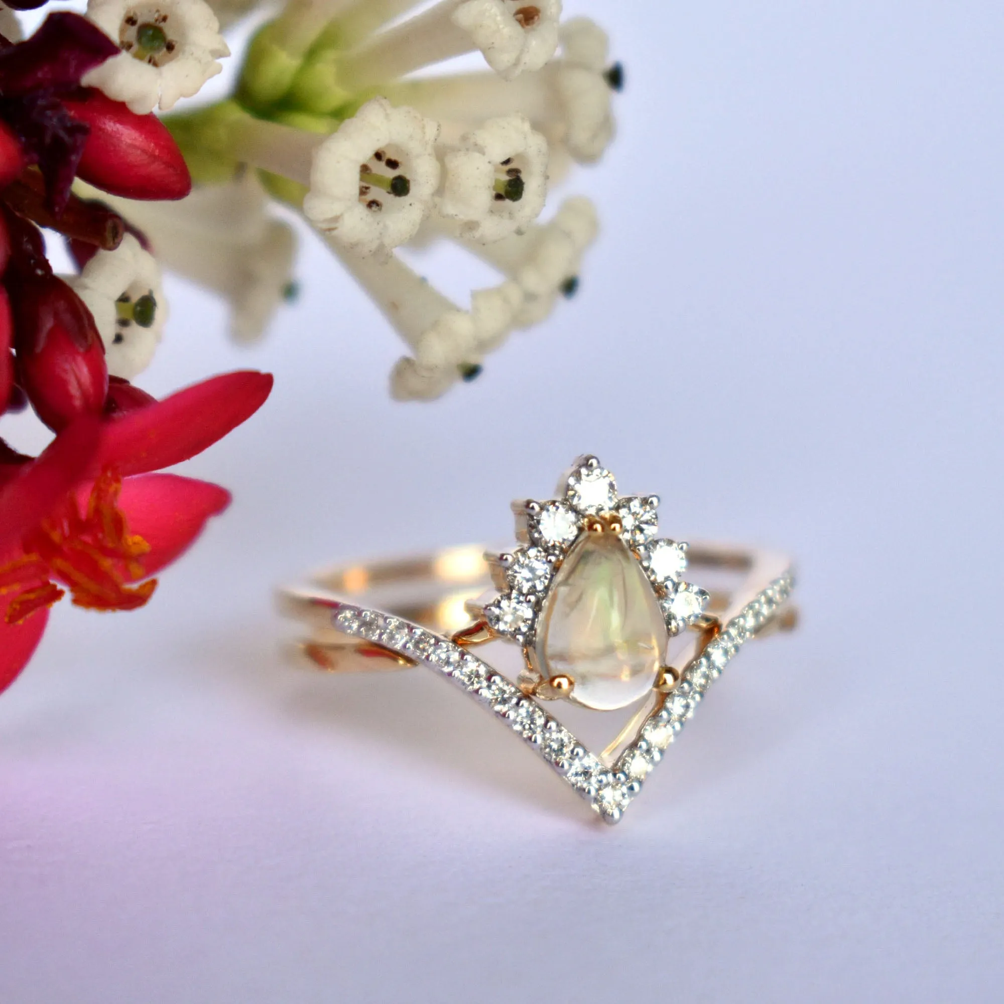 INTERLOCKING Pear Opal & Diamond Wedding Ring Set