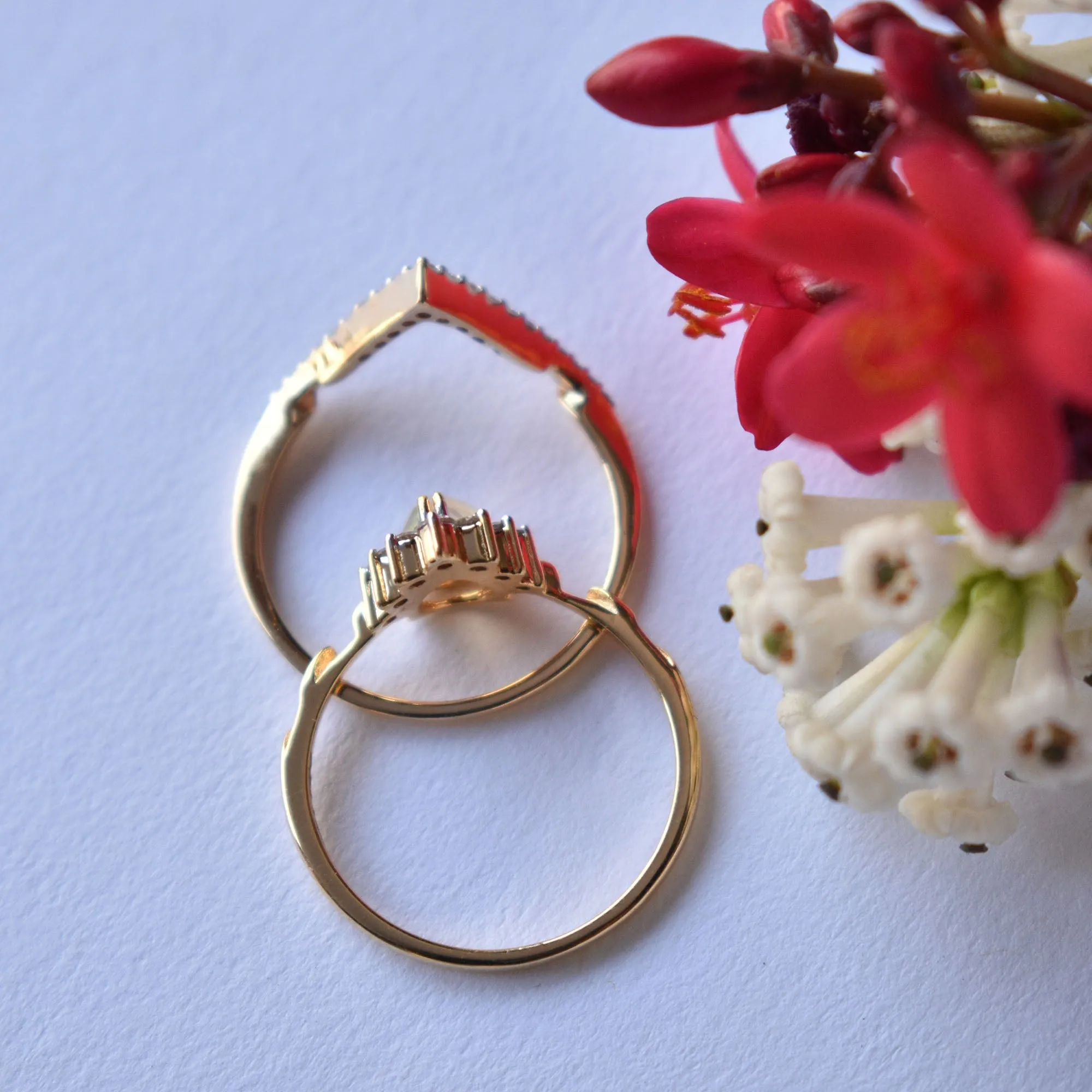 INTERLOCKING Pear Opal & Diamond Wedding Ring Set