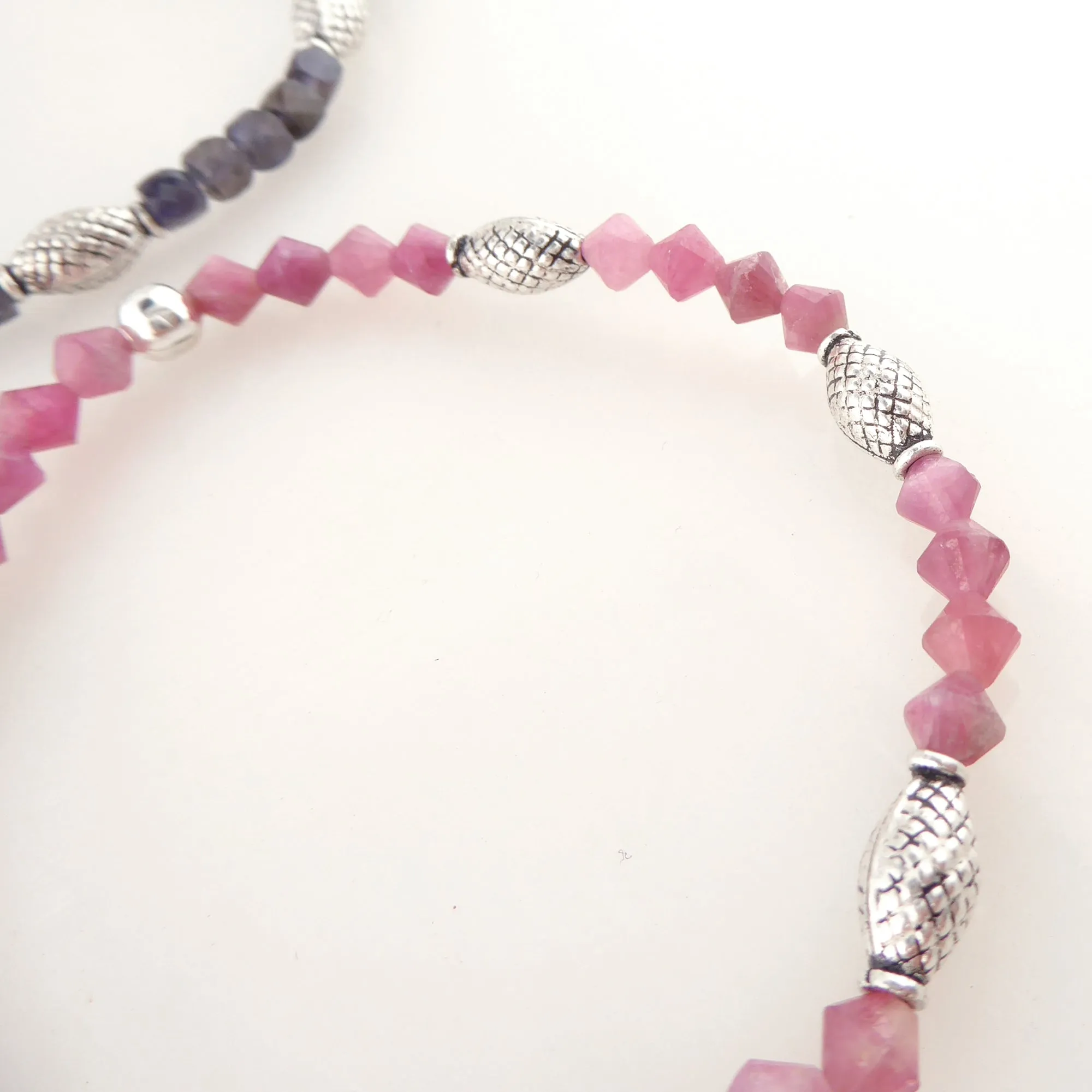 Iolite and pink tourmaline bracelet set