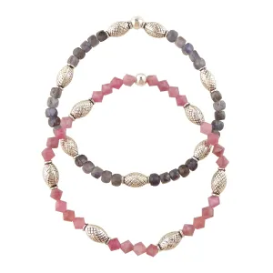 Iolite and pink tourmaline bracelet set
