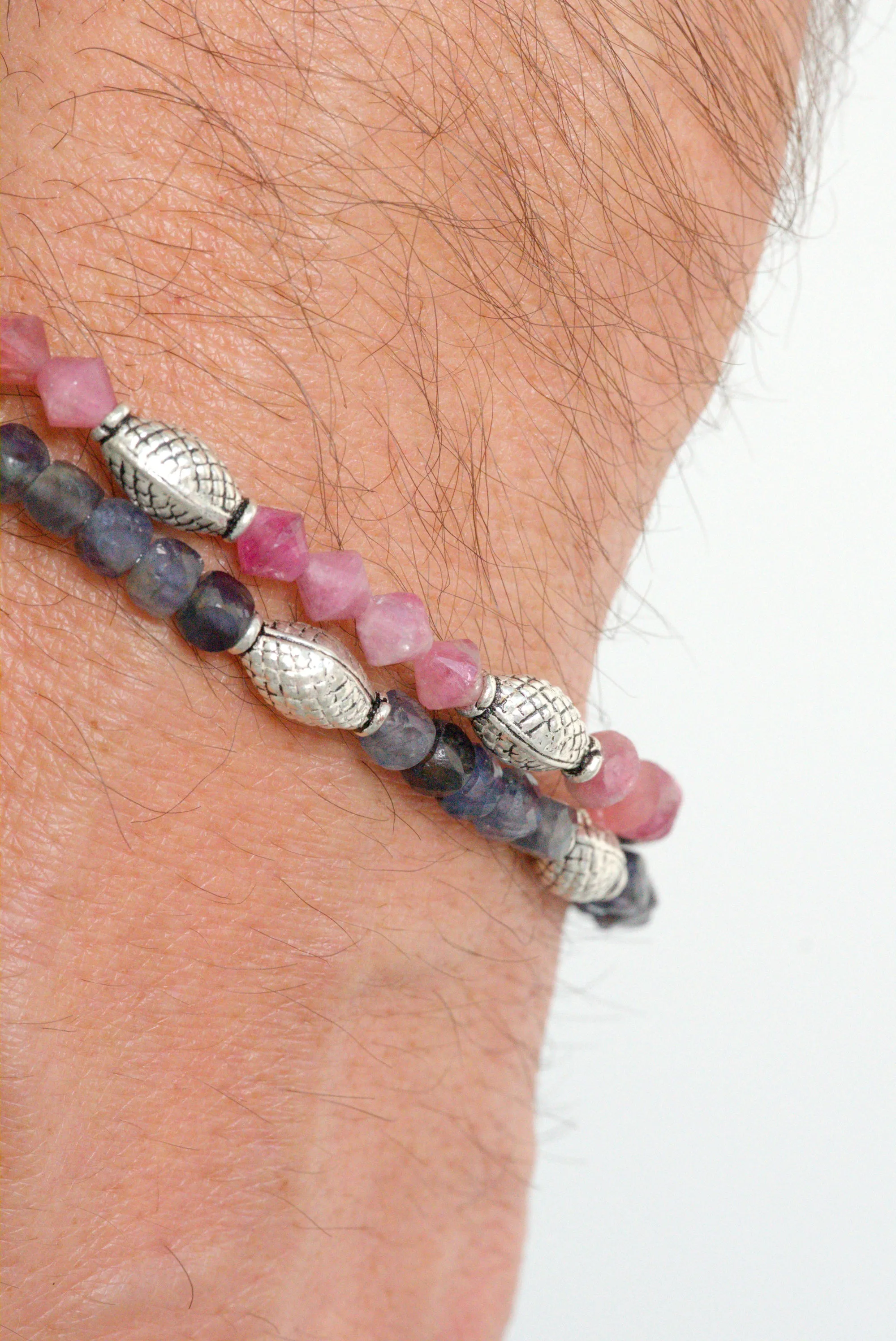 Iolite and pink tourmaline bracelet set
