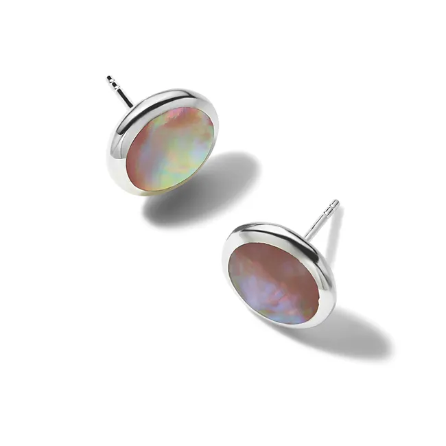 IPPOLITA Polished Rock Candy Sterling Silver Small Flat Pink Mother of Pearl Earrings
