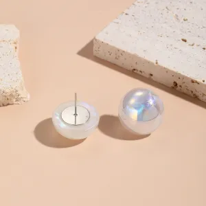 Iridescent Pearl & Silver-Plated Round Stud Earrings