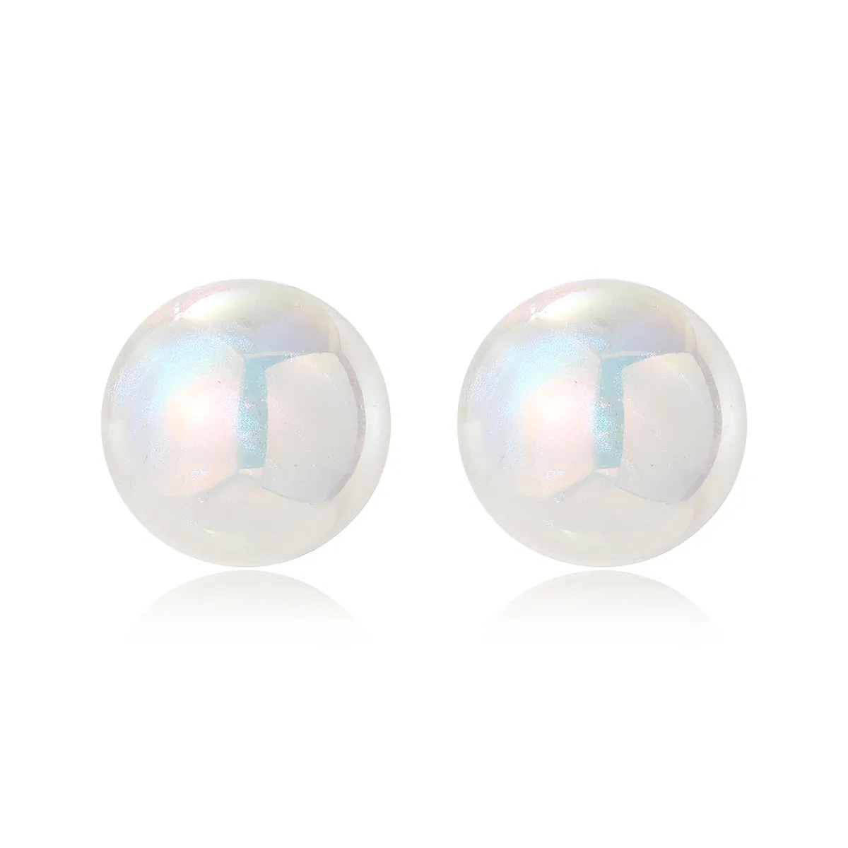 Iridescent Pearl & Silver-Plated Round Stud Earrings