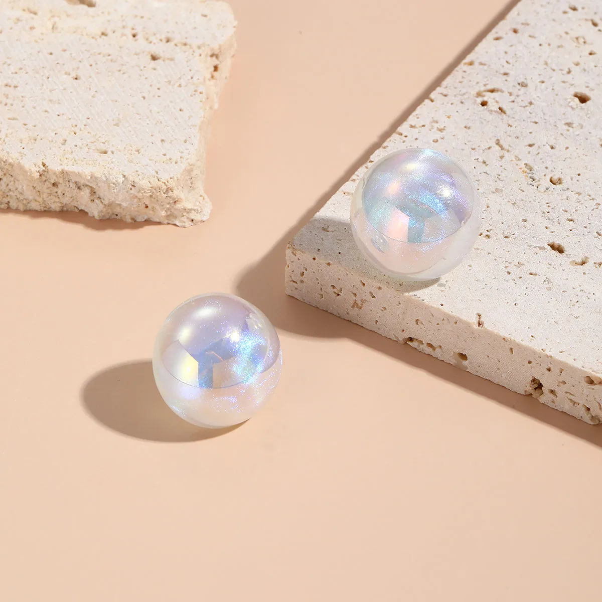 Iridescent Pearl & Silver-Plated Round Stud Earrings