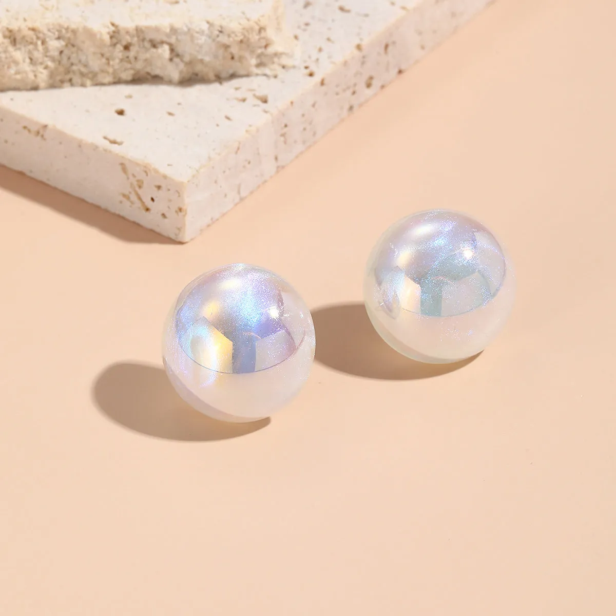 Iridescent Pearl & Silver-Plated Round Stud Earrings