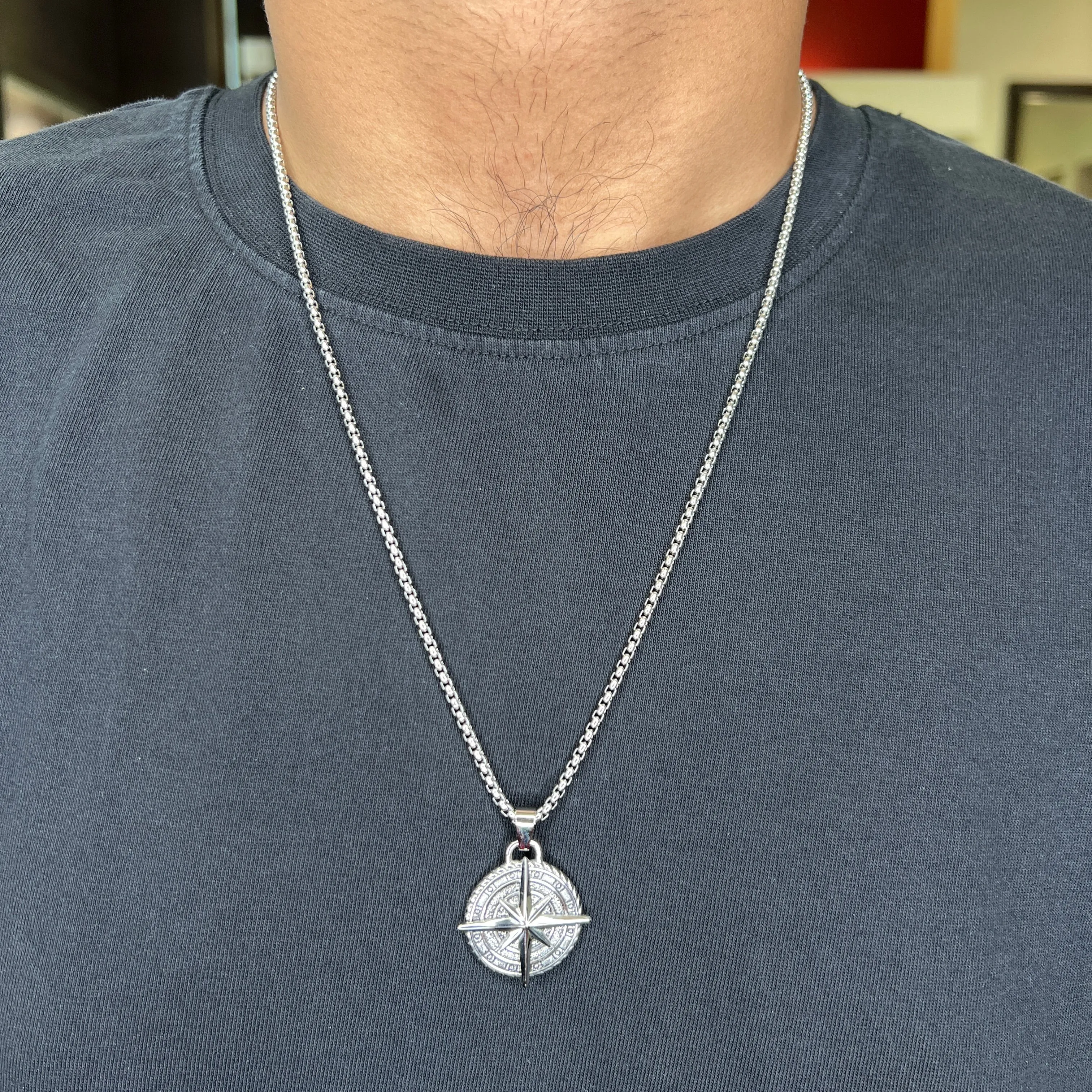 Italgem Stainless Steel North Star Round Necklace