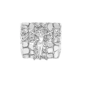 Jesus Radiant Crucifix Sterling Silver Ring with Cubic Zirconia Accents - C102019