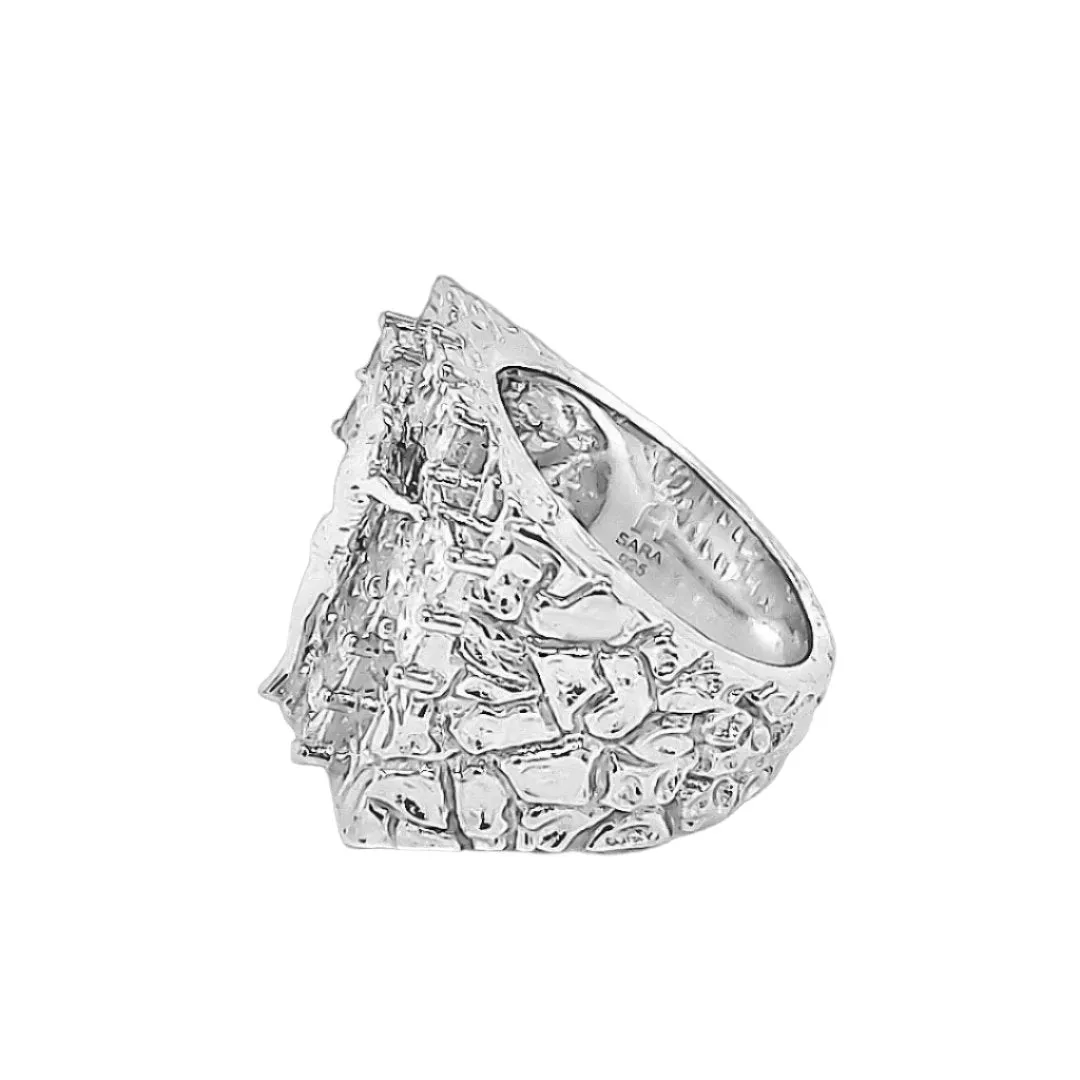 Jesus Radiant Crucifix Sterling Silver Ring with Cubic Zirconia Accents - C102019