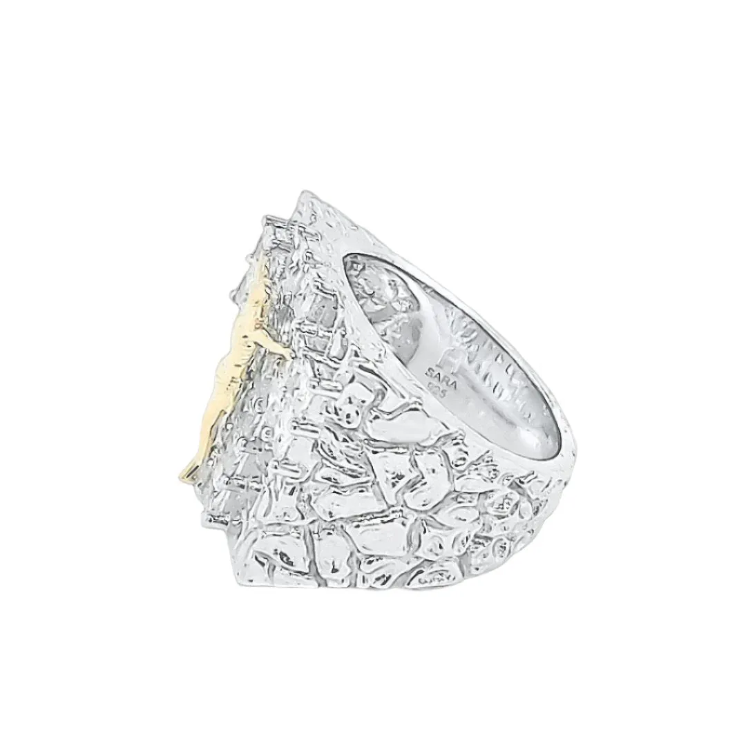 Jesus Radiant Crucifix Sterling Silver Ring with Cubic Zirconia Accents - C102019
