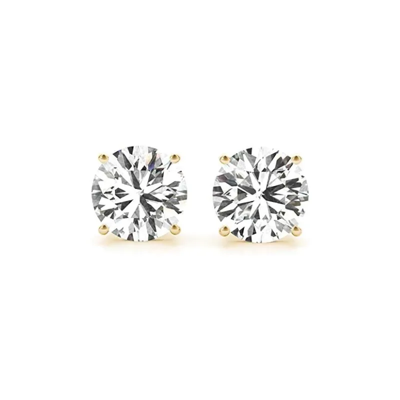 JewelMore 0.25 Carat - 6 Carat | 14K Yellow, Rose or White Gold | Solitaire Diamond Stud Earrings | Round Shape Screw Back Prong Setting | D-E-F Color, VS-VVS Clarity