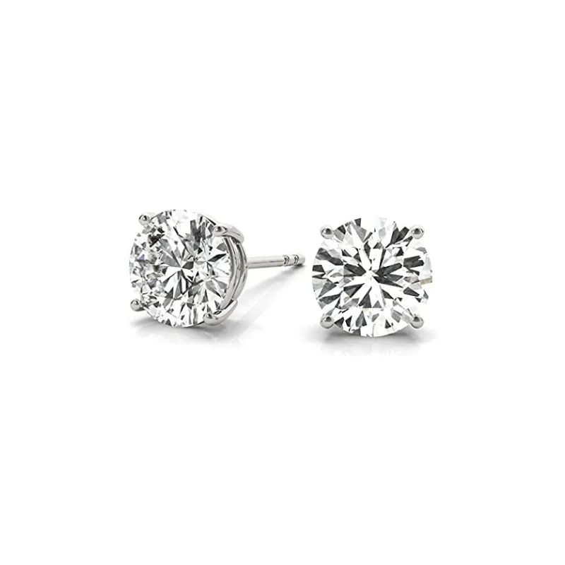 JewelMore 0.25 Carat - 6 Carat | 14K Yellow, Rose or White Gold | Solitaire Diamond Stud Earrings | Round Shape Screw Back Prong Setting | D-E-F Color, VS-VVS Clarity