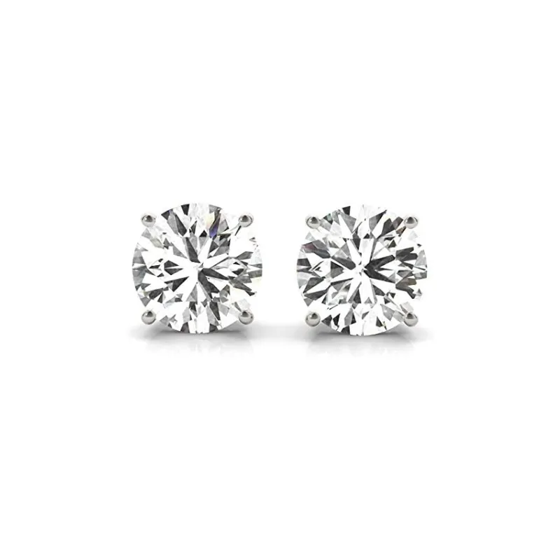 JewelMore 0.25 Carat - 6 Carat | 14K Yellow, Rose or White Gold | Solitaire Diamond Stud Earrings | Round Shape Screw Back Prong Setting | D-E-F Color, VS-VVS Clarity