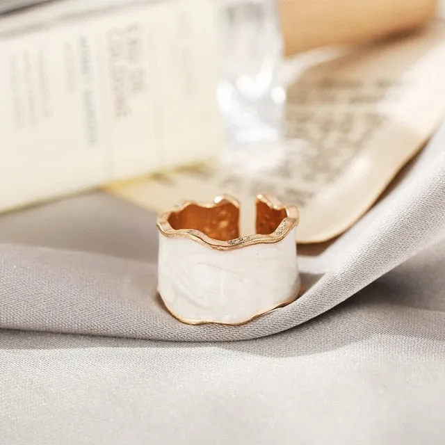 Jewerly Adjustable Finger Ring Gold&White