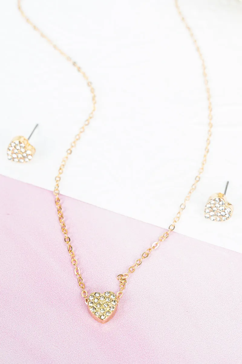 Juliet Crystal Goldtone Heart Necklace and Earring Set