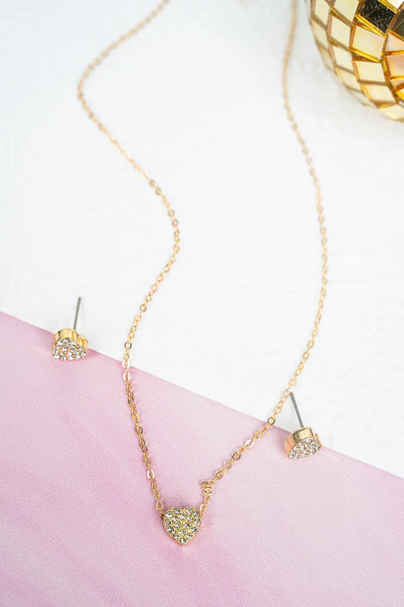 Juliet Crystal Goldtone Heart Necklace and Earring Set