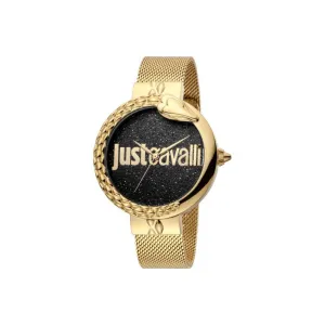 Just Cavalli Ladies Watch Ip Gold Case With Black Dial & Mesh Bracelet