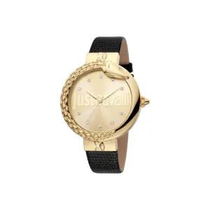 Just Cavalli Ladies Watch Ip Gold Case With Black Leather Strap