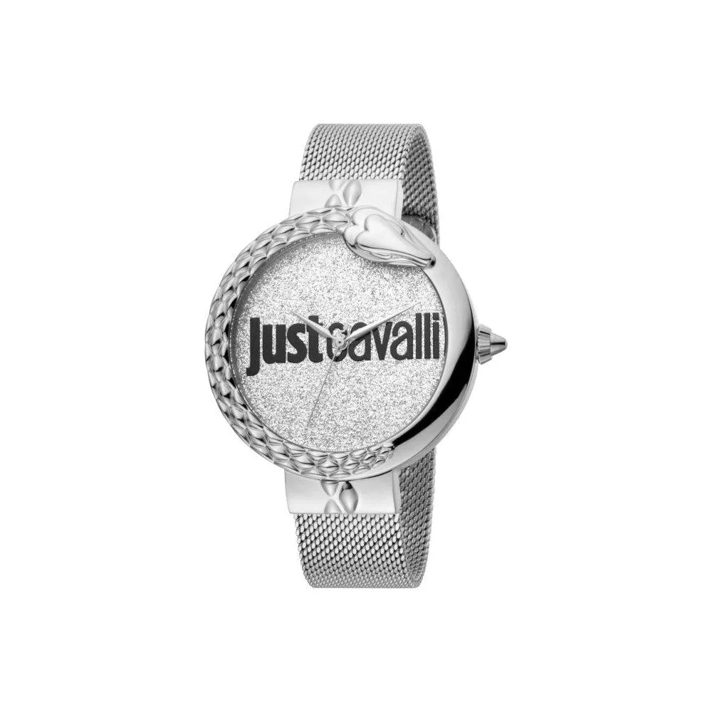 Just Cavalli Ladies Watch With Silver Color Case Glitters Dial & Mesh Bracelet