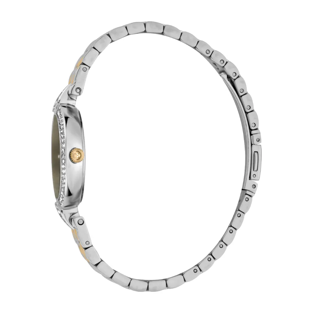 Just Cavalli Women Watch, Silver Color Case, Black Dial, Two Tone Silver & Gold Color Stainless Steel Metal Bracelet