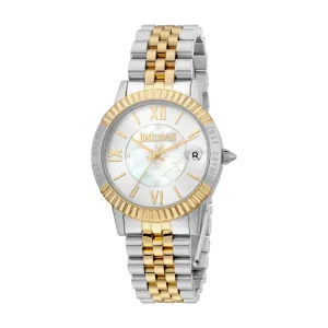 Just Cavalli Women Watch, Two Tone Silver & Gold Color Case, Silver Dial, Two Tone Silver & Gold Color Stainless Steel Metal Bracelet