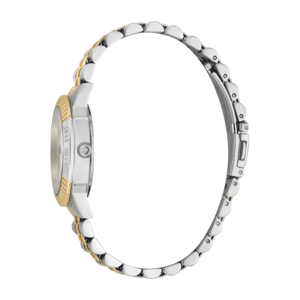 Just Cavalli Women Watch, Two Tone Silver & Gold Color Case, Silver Dial, Two Tone Silver & Gold Color Stainless Steel Metal Bracelet