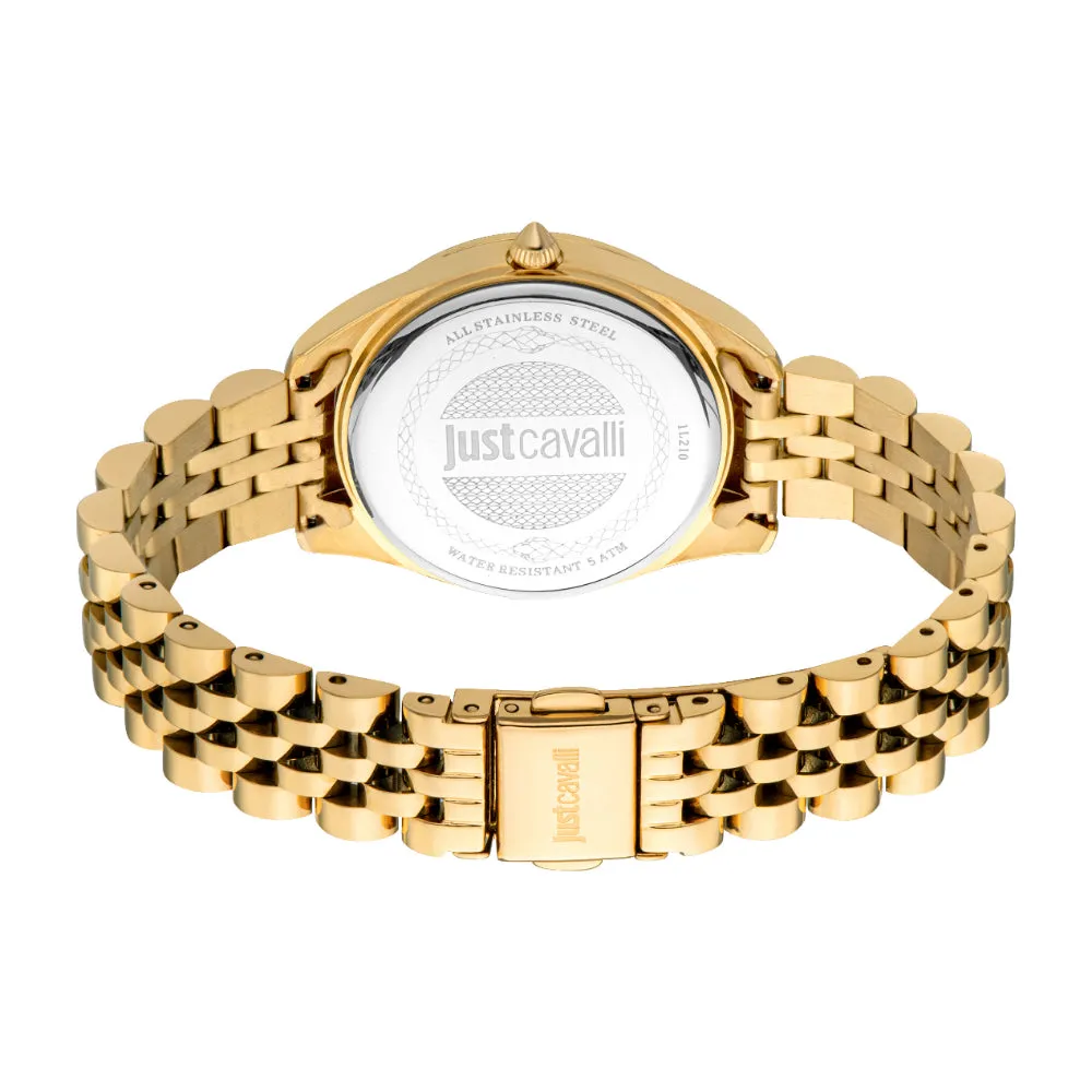 Just Cavalli Women's Gold Color Case Watch with Silver Dial and Gold Metal Bracelet
