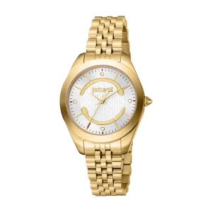 Just Cavalli Women's Gold Color Case Watch with Silver Dial and Gold Metal Bracelet