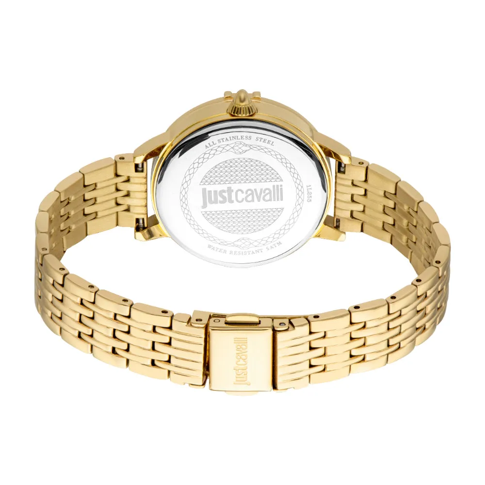 Just Cavalli Women's Gold Color Watch with Silver Dial and Gold Metal Bracelet