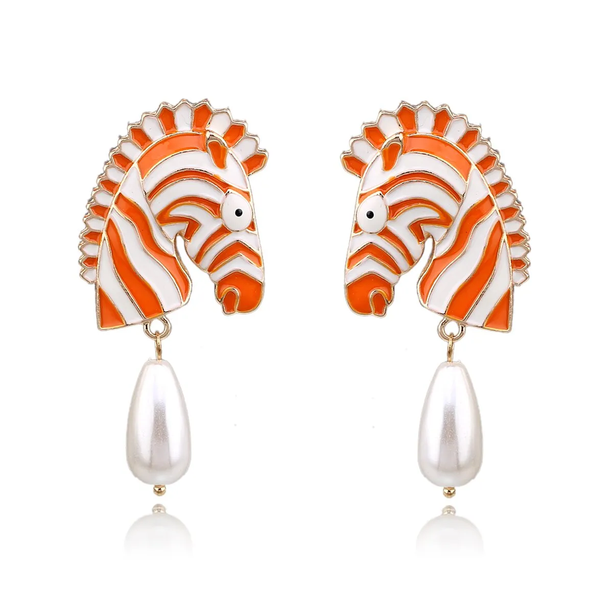 KAYMEN New Gold-Plated Zebra Stud Earrings with Waterdrop Pearls Earrings for Girls Women, Colorful Animal Statement Earrings