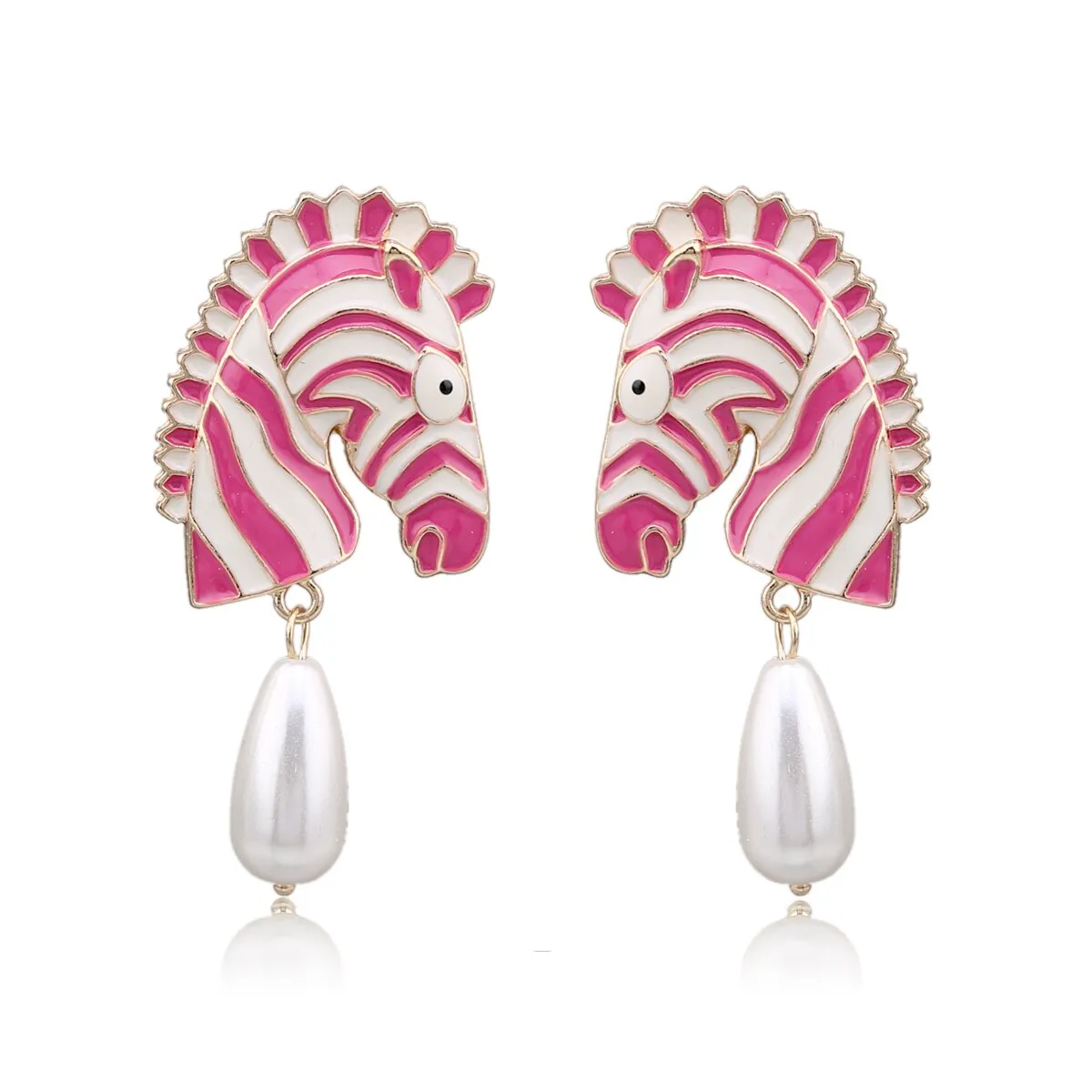 KAYMEN New Gold-Plated Zebra Stud Earrings with Waterdrop Pearls Earrings for Girls Women, Colorful Animal Statement Earrings