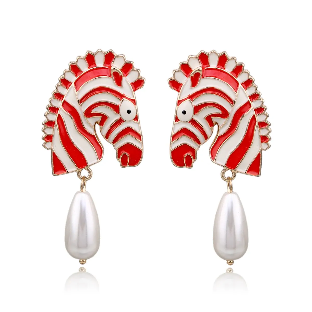 KAYMEN New Gold-Plated Zebra Stud Earrings with Waterdrop Pearls Earrings for Girls Women, Colorful Animal Statement Earrings