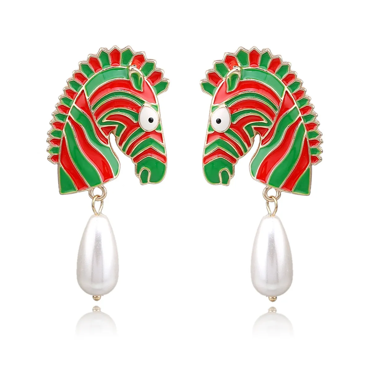 KAYMEN New Gold-Plated Zebra Stud Earrings with Waterdrop Pearls Earrings for Girls Women, Colorful Animal Statement Earrings