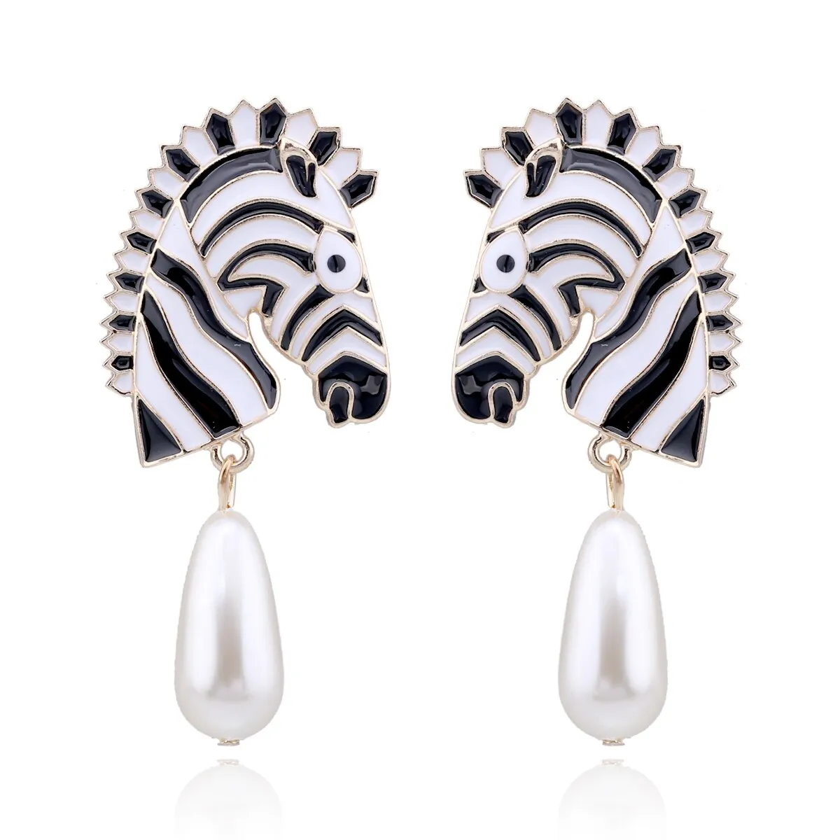KAYMEN New Gold-Plated Zebra Stud Earrings with Waterdrop Pearls Earrings for Girls Women, Colorful Animal Statement Earrings