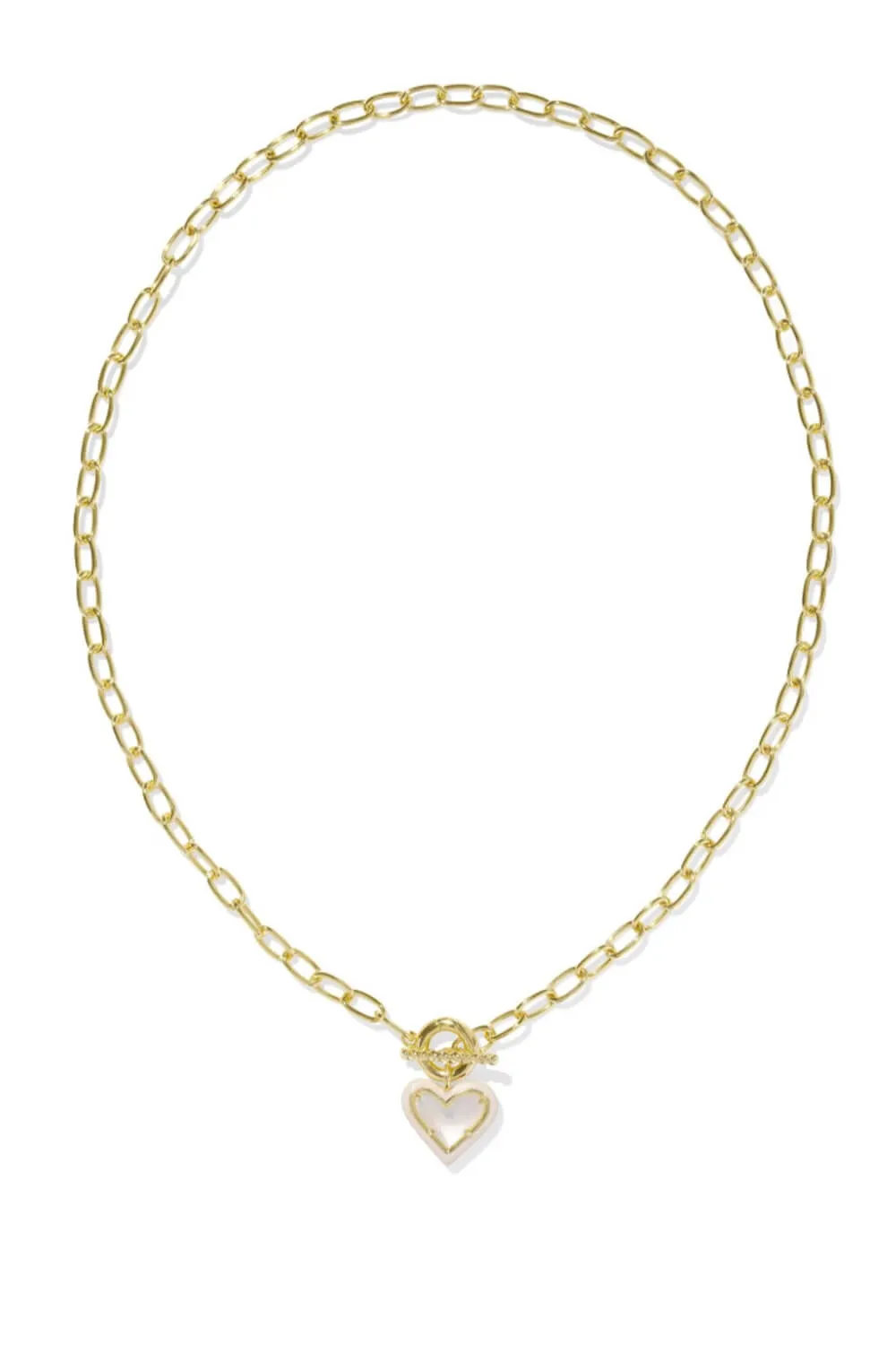 Kendra Scott Ari Heart Enamel Frame Chain Necklace in Gold Ivory Mother of Pearl | 9608875616