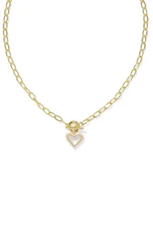 Kendra Scott Ari Heart Enamel Frame Chain Necklace in Gold Ivory Mother of Pearl | 9608875616