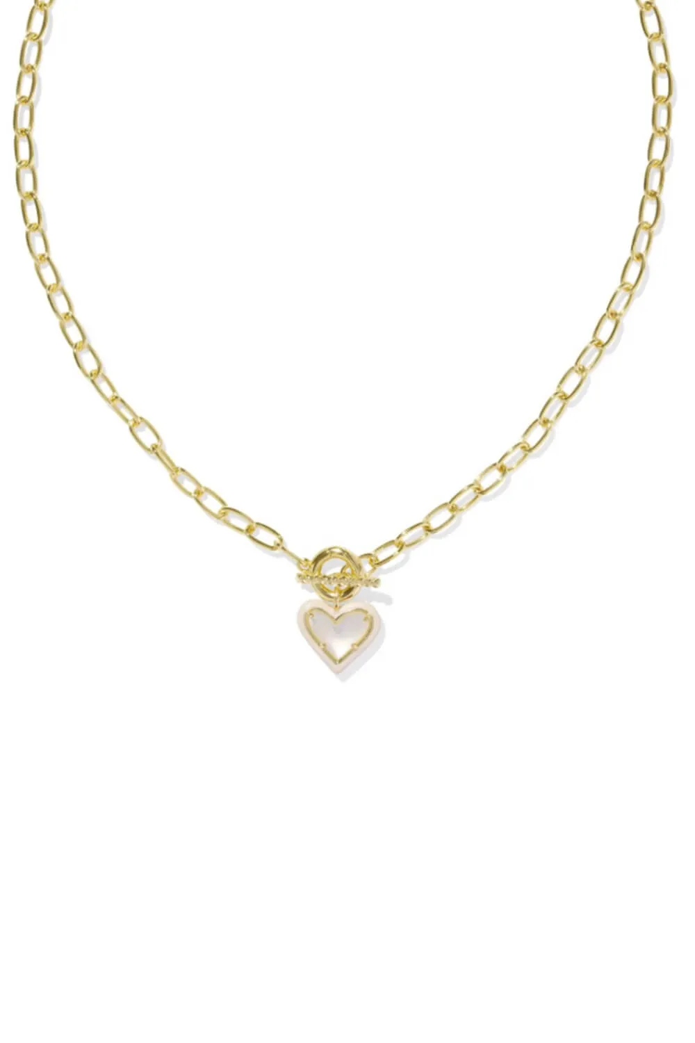 Kendra Scott Ari Heart Enamel Frame Chain Necklace in Gold Ivory Mother of Pearl | 9608875616