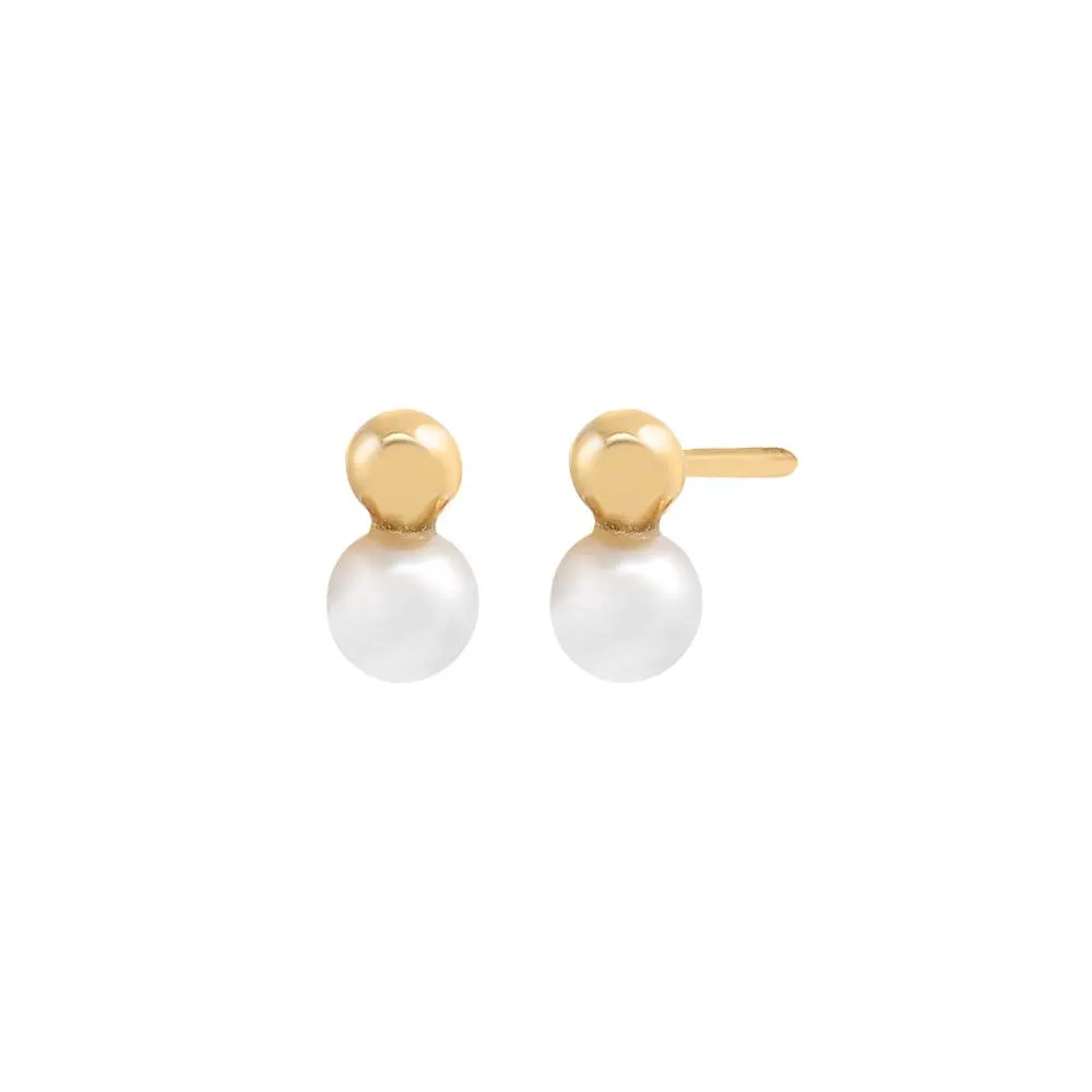 Kids Pearl X Ball Stud Earring 14K