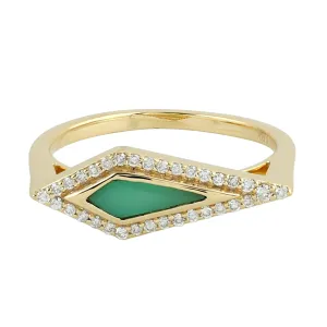 Kite Cut Chrysoprase Pave Diamond Geometric Dainty Ring In Yellow Gold